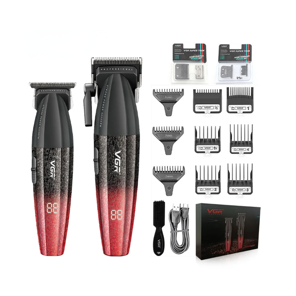 VGR V-640 Rosso Combo Professionale Clipper + Trimmer per Barber