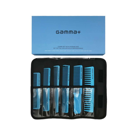 Gamma+ Set 6 Pettini Professionali Blue con Astuccio – Kit Styling Precisione Barber