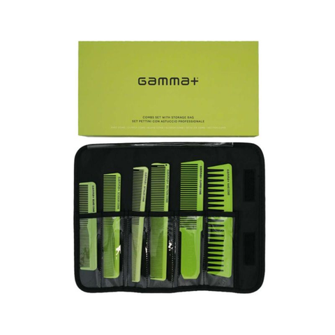 Gamma+ Set 6 Pettini Professionali Green con Astuccio – Styling Precisione Barber