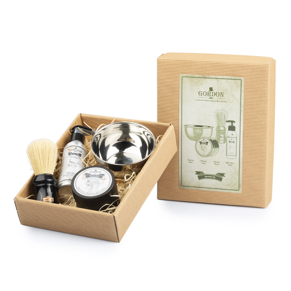 Gordon Shaving Kit completo con sapone da barba, ciotola inox, pennello Omega ed emulsione dopobarba