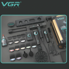 VGR Stepless Pro 4in1 Set Black – Valigetta Professionale Clipper, Trimmer, Shaver e Phon